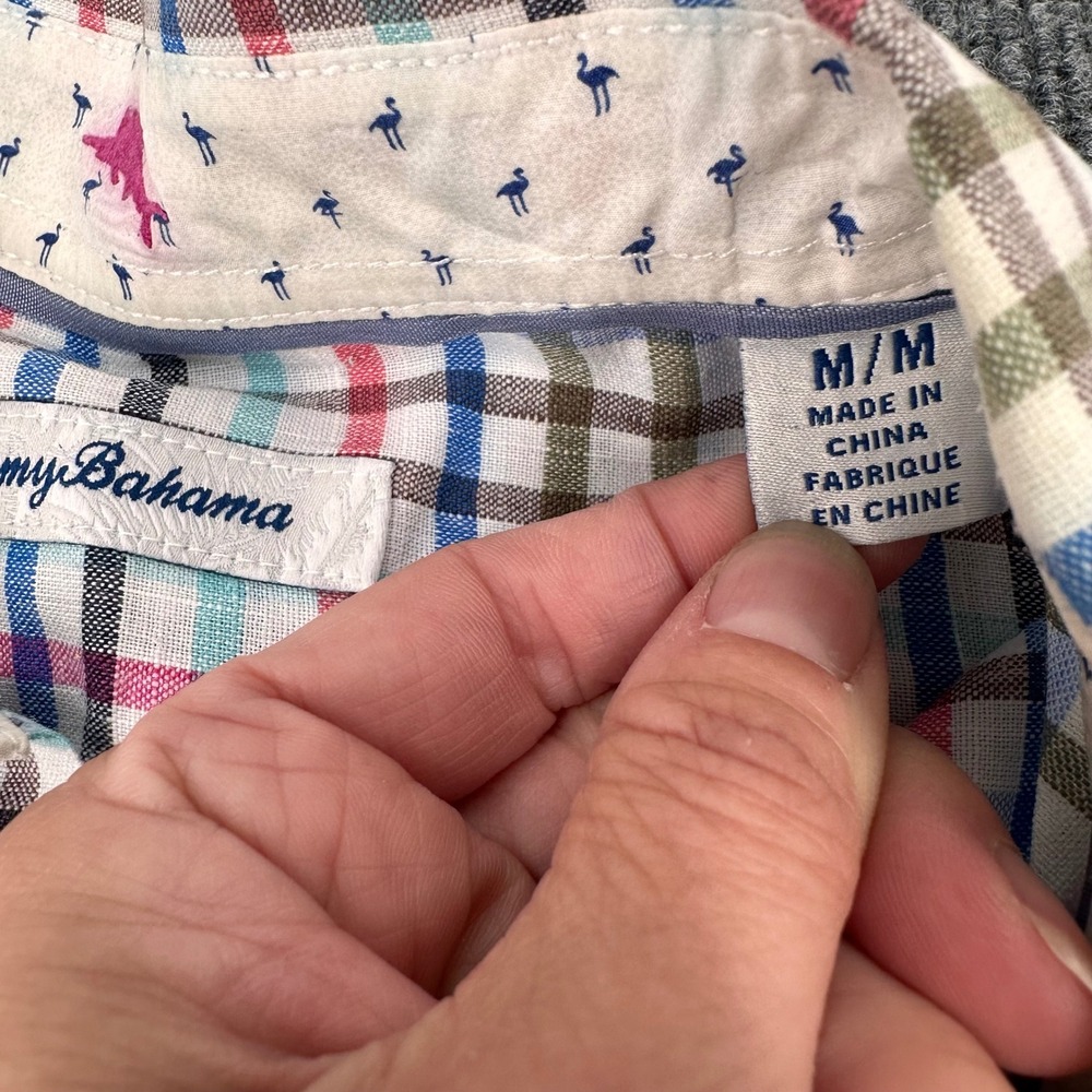 Tommy Bahama Button Down Shirt Mens Medium Linen Blend Plaid Multicolor Casual - Picture 2 of 8